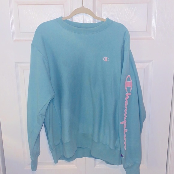 Vintage Retro Light Blue and Light Pink Lettering Champion Sweater💕🦋 - Picture 2 of 4